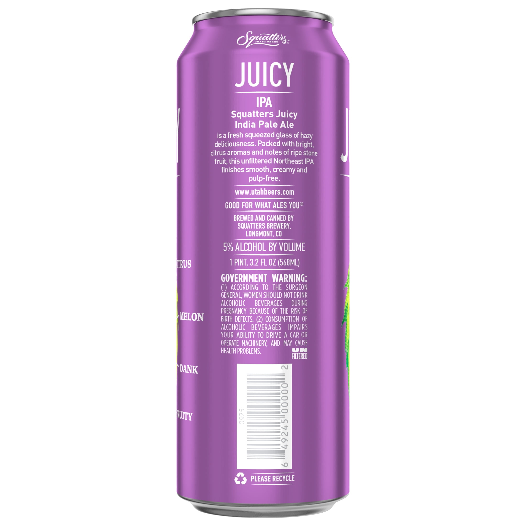 Squatters Juicy IPA Craft Beer, 19.2 fl oz Can, 5% ABV