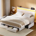 thumbnail image 2 of GUNAITO Queen Size Bed Frame with Headboard and 4 Storage Drawers LED Bed Frame with USB Ports & Outlets White, 2 of 10