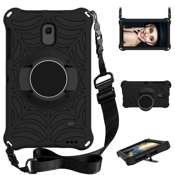 Allytech Case for T380 T385 T387 T377 T330, EVA Rubber Silicone Kids Friendly Shockproof Heavy Duty Protection Hand Strap Case Cover for Samsung Galaxy Tab A 8.0 T380 T385 T387, Black