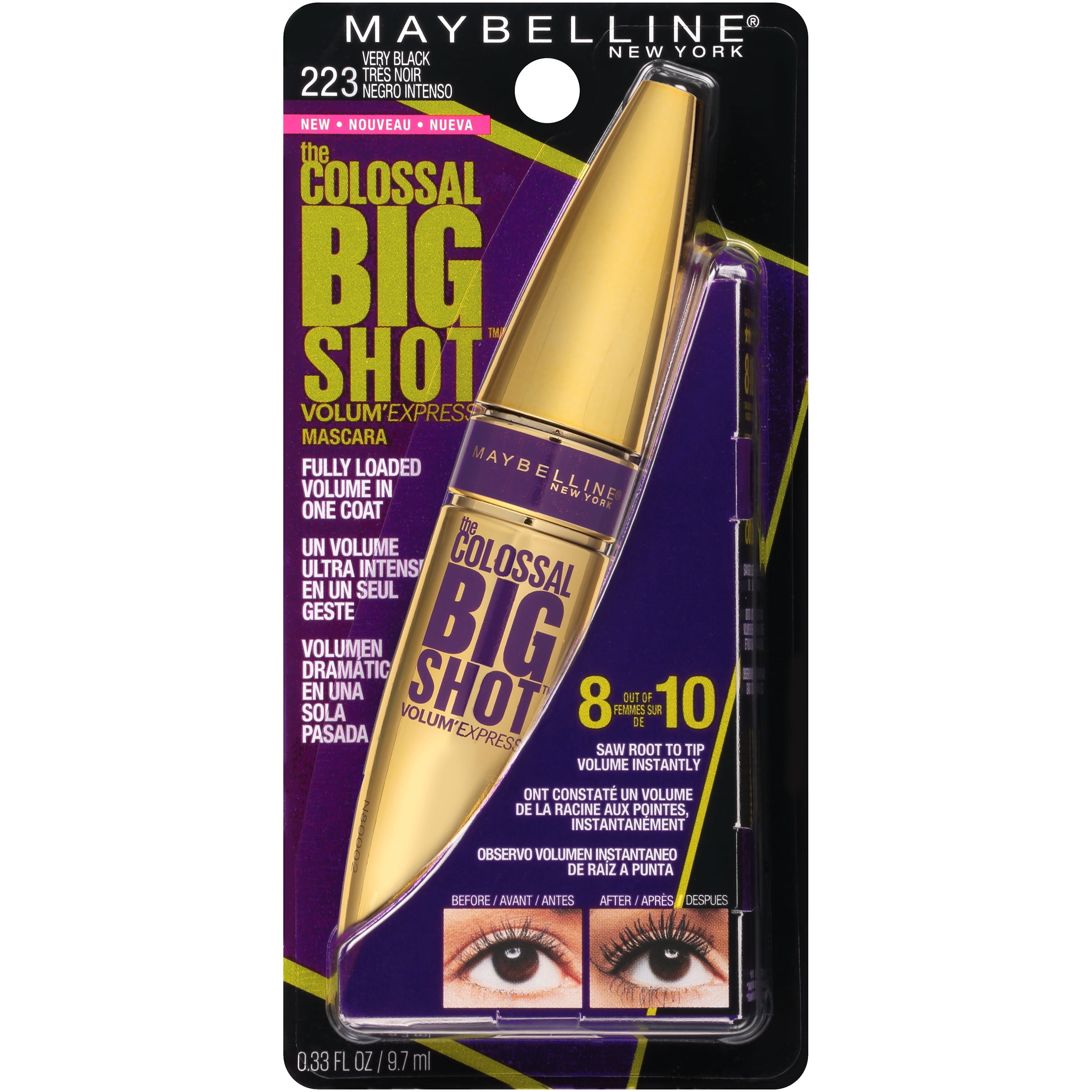 Maybelline Volum Express The Colossal Big Shot Washable Mascara, Blackest  Black