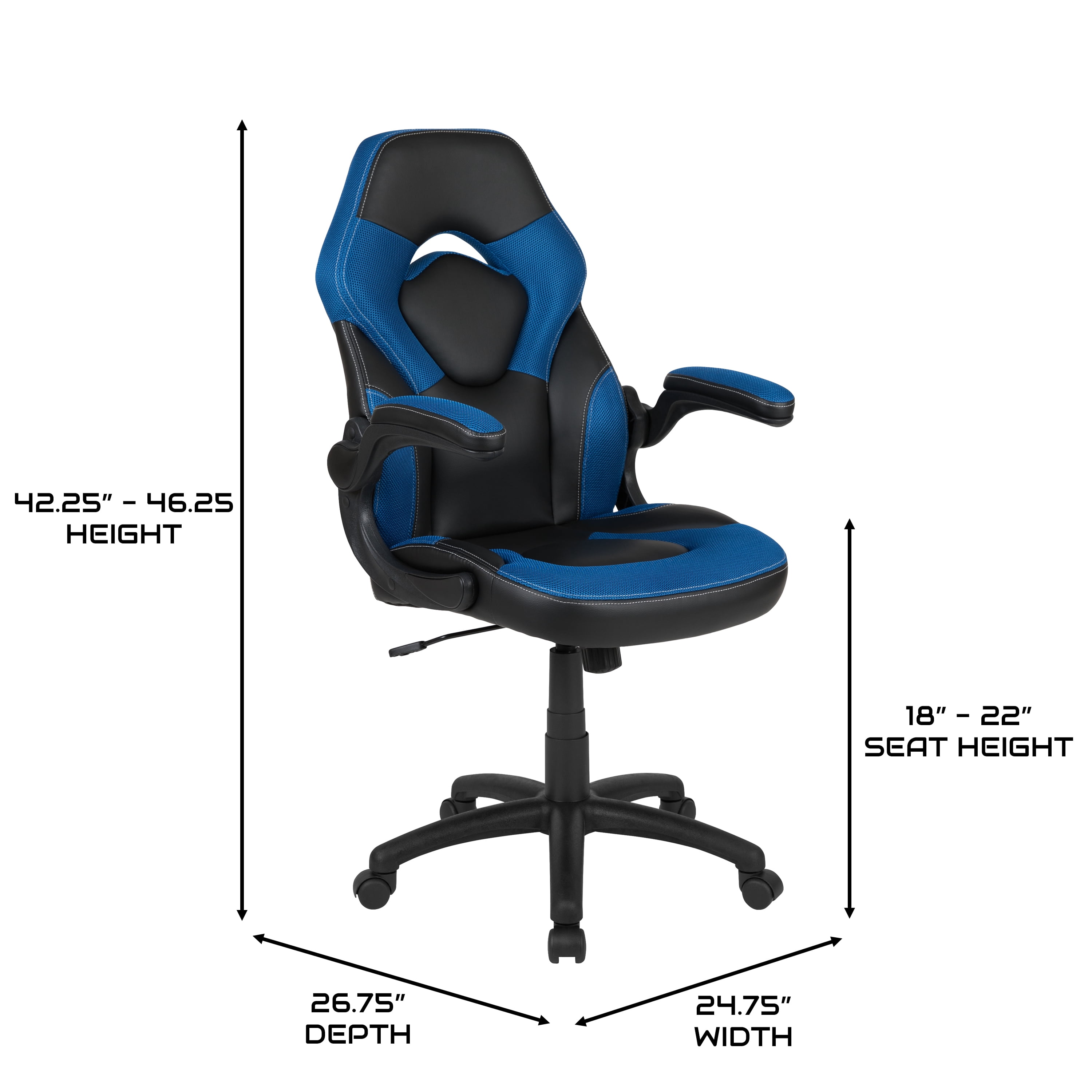 BlackArc High Back Gaming Chair with Blue and Black Faux Leather Upholstery, Height Adjustable Swivel Seat & Padded Flip-Up Arms