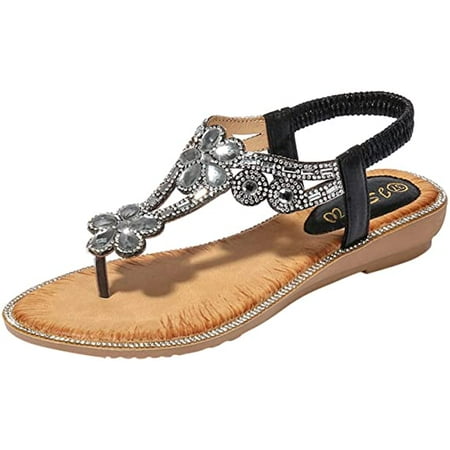 

Sandals for Women Casual Flat Women Dressy Flats Sandals Ladies Rhinestone Crystal Clip Toe Ring Walking Beach Slide Flip Flop