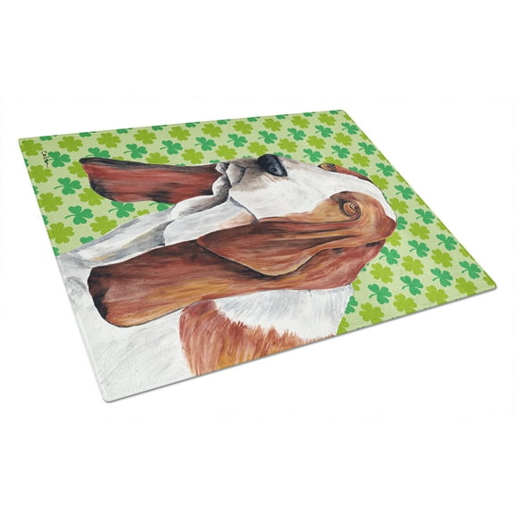 Caroline's Treasures Basset Hound St. Patrick's Day Shamrock Portrait Glass Cutting Board Large
