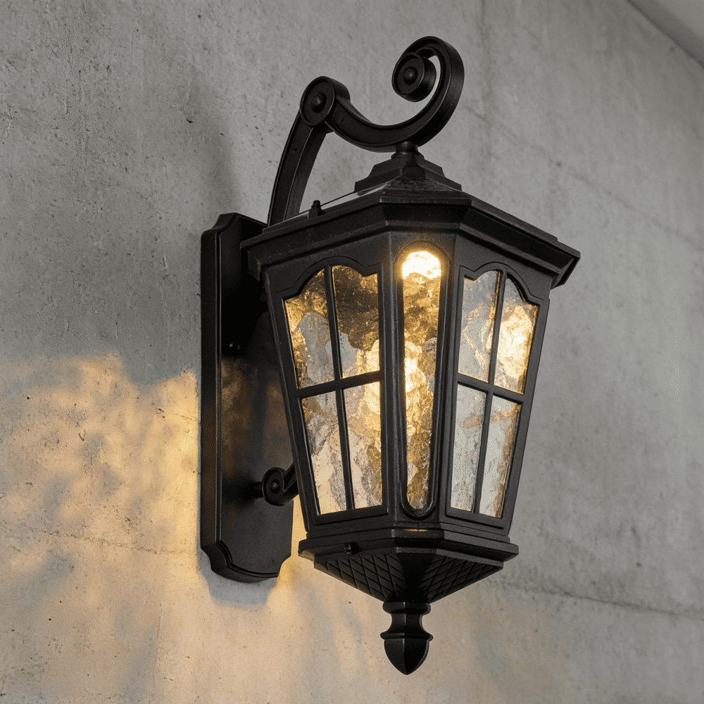 Black Solar Wall Light, Outdoor Amen Style Lamp IP65 Waterproof, 3000K-6000K Adjustable Sconce for Garden Patio Gate Post