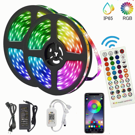 

LED Room Lights 32.8ft RGB LED Light Strips App IR Remote Controller Color Changing Music Sync Dimmable 5050 Flexible Wireless Tape Rope Lights for Bedroom Room Home Kitchen