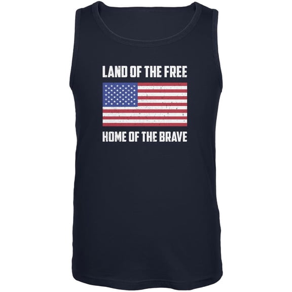 4th of July Land of the Free American Navy Adult Tank Top - Large