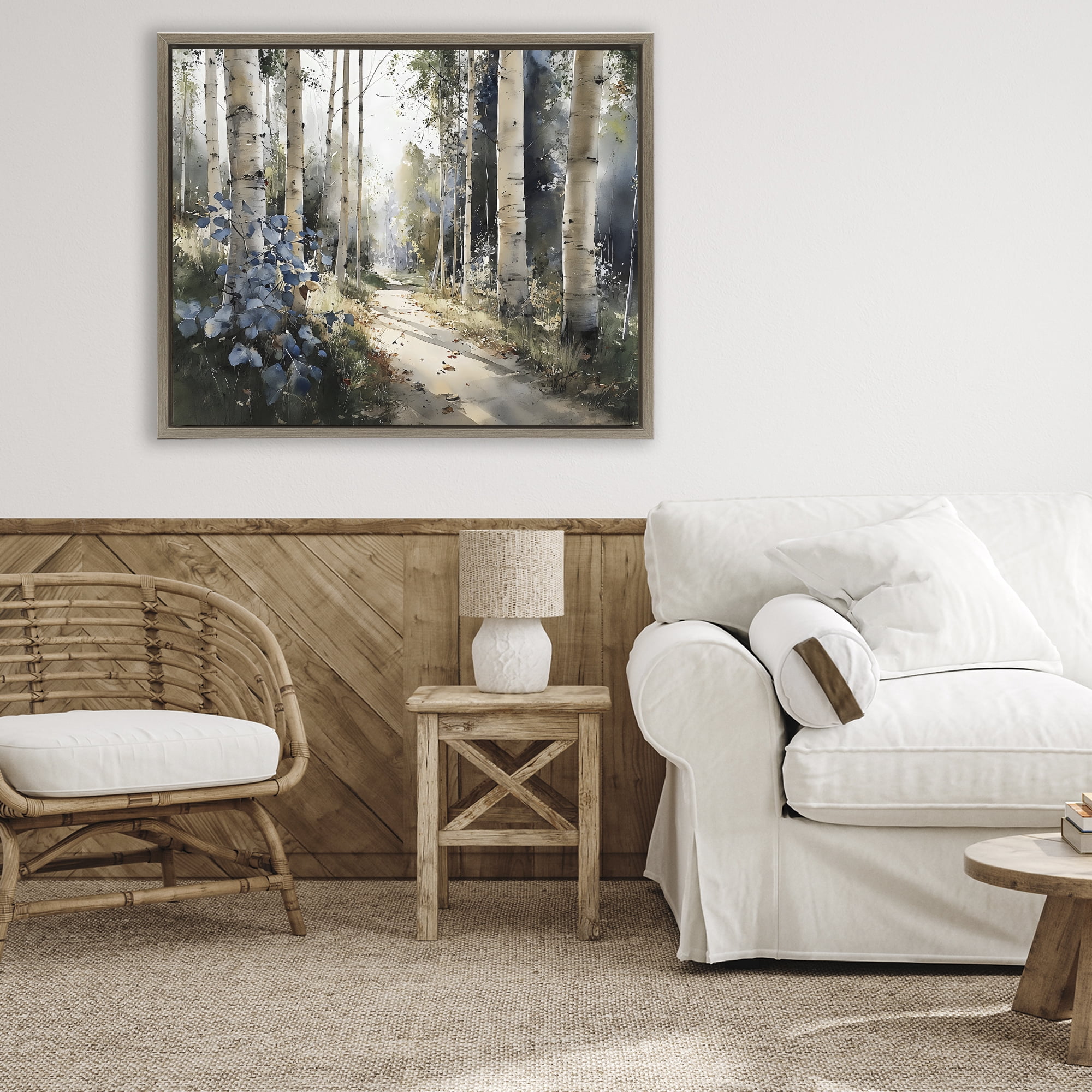 Stupell Industries Blue Birch Sunlit Forest Brown Framed Floater Canvas Wall Art, design by Franklyn Gregory