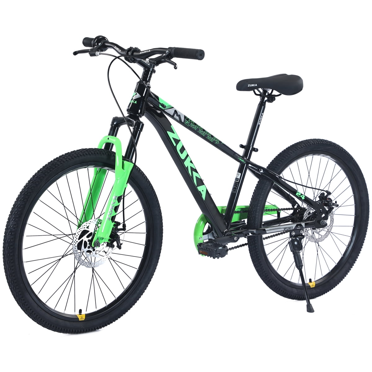 LuckyNote Mountain Bike 24 Inch MTB, Steel Frame, Single Speed, Double Disc Brake, Blackish Green