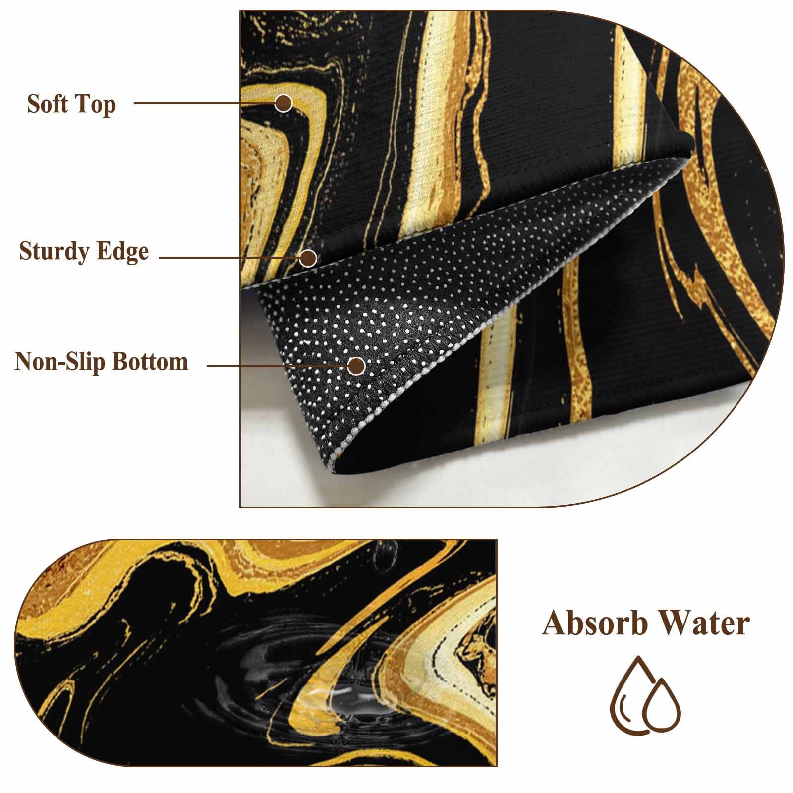 Black Gold Round Living Room Rugs 7 ft, Marble Luxury Abstract Glitter Fluid Pattern Washable Area Rug with Non-Slip Sturdy Edge Binding Round Carpet for Kitchen Office Bedroom