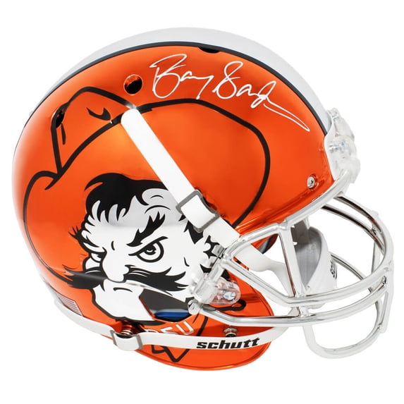 Barry Sanders Signed Oklahoma State Orange Chrome Pistol Pete Logo Schutt Full Size Replica Helmet