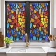 thumbnail image 3 of Blue Red Yellow Window Privacy Film, Modern Colored Rainbow Stained Glass Static Cling UV Sun Blocking Tint Film Heat Control Windows Films for Bedroom Bathroom, Window Stickers 17.7"x39.3", 3 of 8