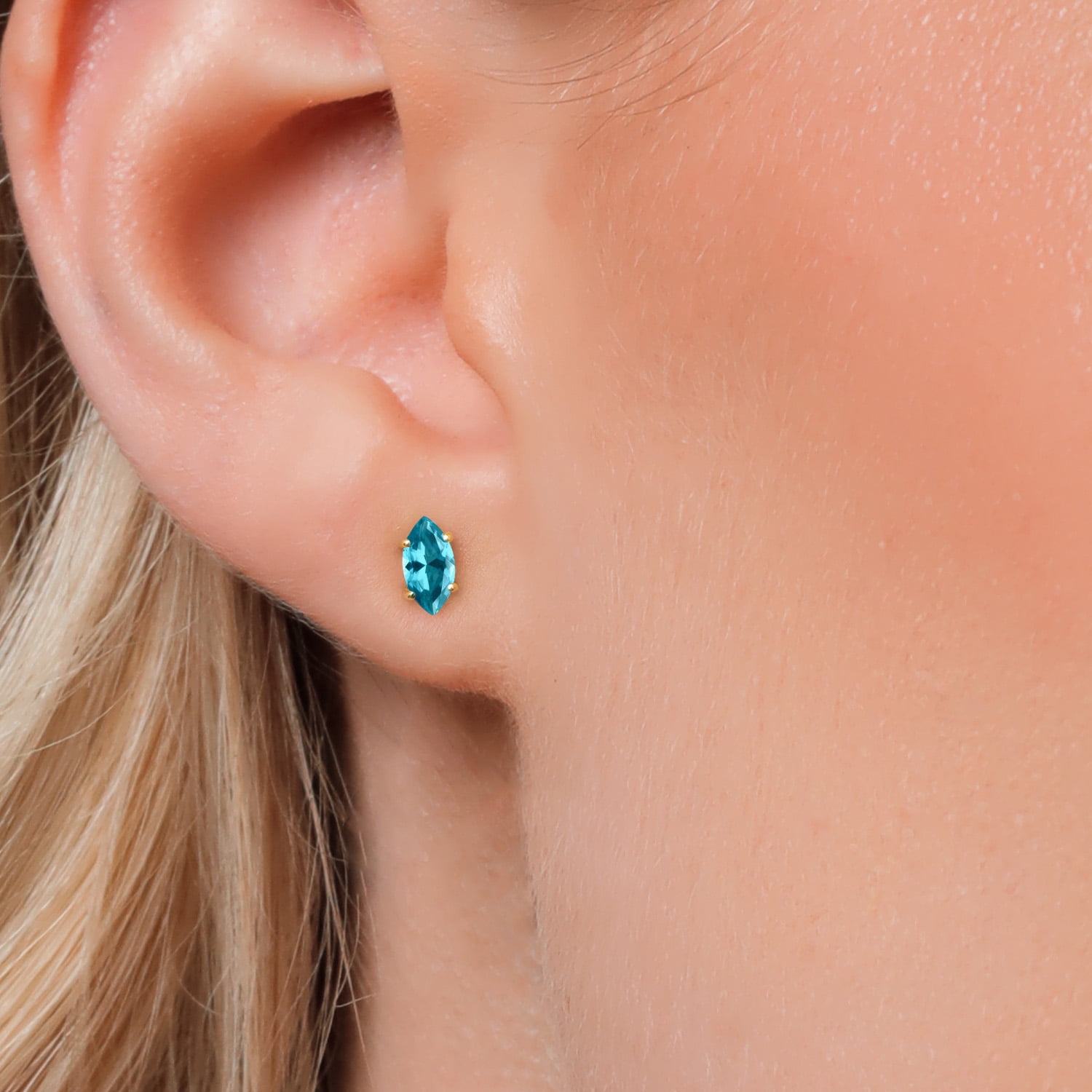 Gem Stone King 14K Yellow Gold Paraiba Topaz Doble Notch Stud Earrings for Women Men | 1.20 Cttw | Gemstone November Birthstone | Marquise 8X4MM
