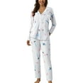thumbnail image 2 of BILIKEYU Women's Casual Lapel Button Print Two Piece Long Sleeve Pajamas, Button Up Pajamas for Women, Two Piece Sets for Women Fall, Womens Loungewear Set, 2 of 4