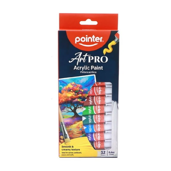 Pointer Art PRO Acrylic Paint Set, 12 Colors, 12ml Tubes