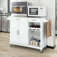 thumbnail image 1 of Kitchen Island Cart with Stainless Steel Top, Rolling Kitchen Island with Storage Cabinet, Kitchen Island on Wheels with 2 Drawers, Goblet Holder, Wine Rack, Spice Rack, Towel Rack (White), 1 of 10