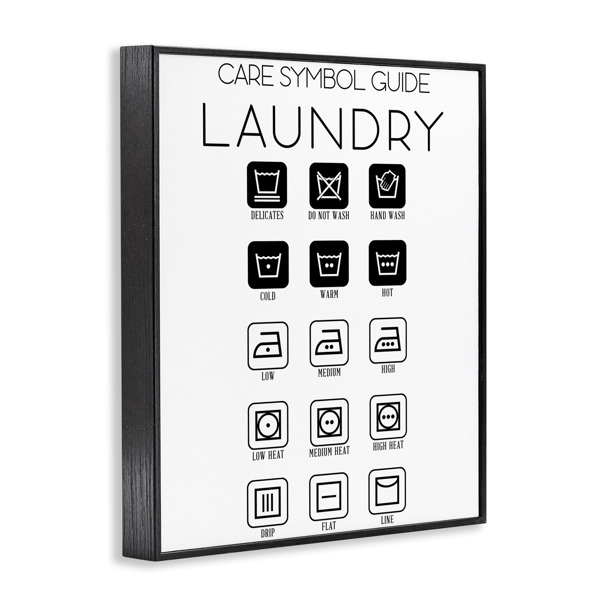 Stupell Industries Laundry Care Symbol Guide Black Framed Giclee Art, design by SD Graphics Studio