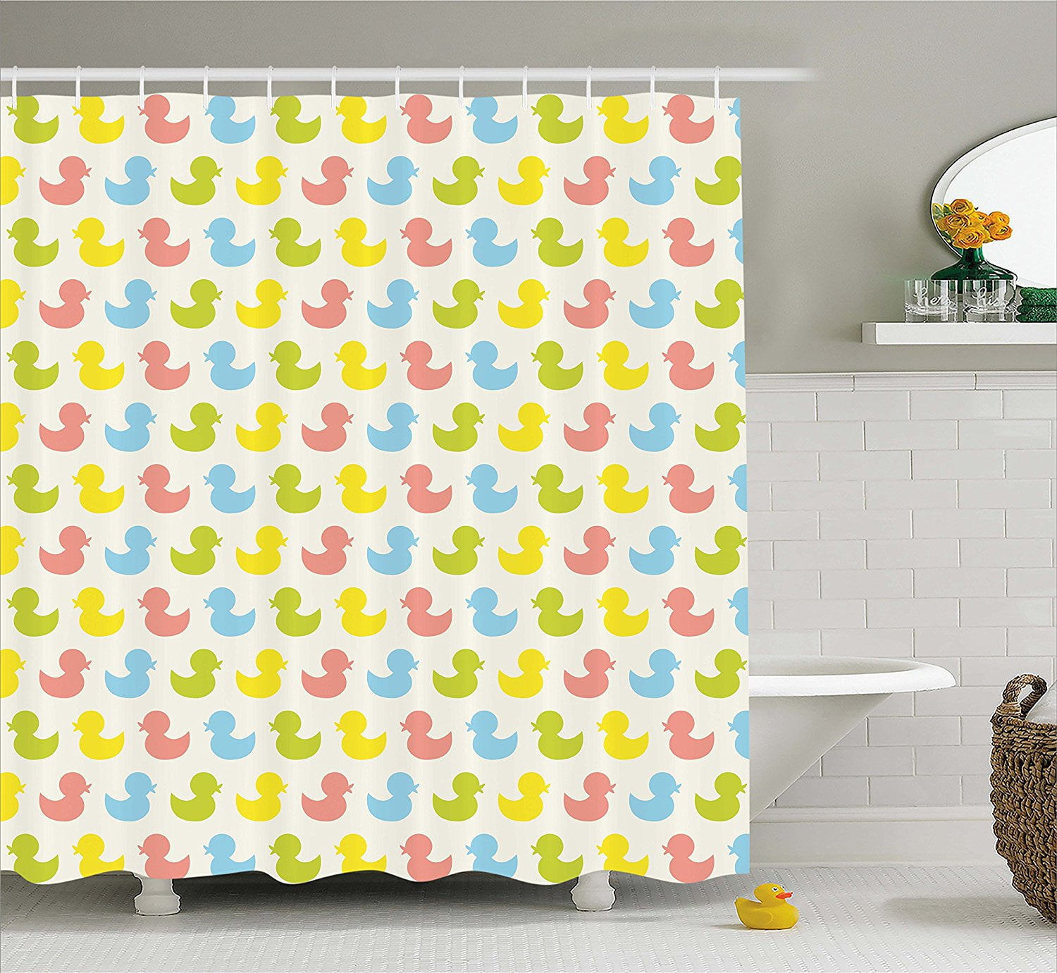 Rubber Duck Shower Curtain Set by , Colorful Ducklings Baby Animals