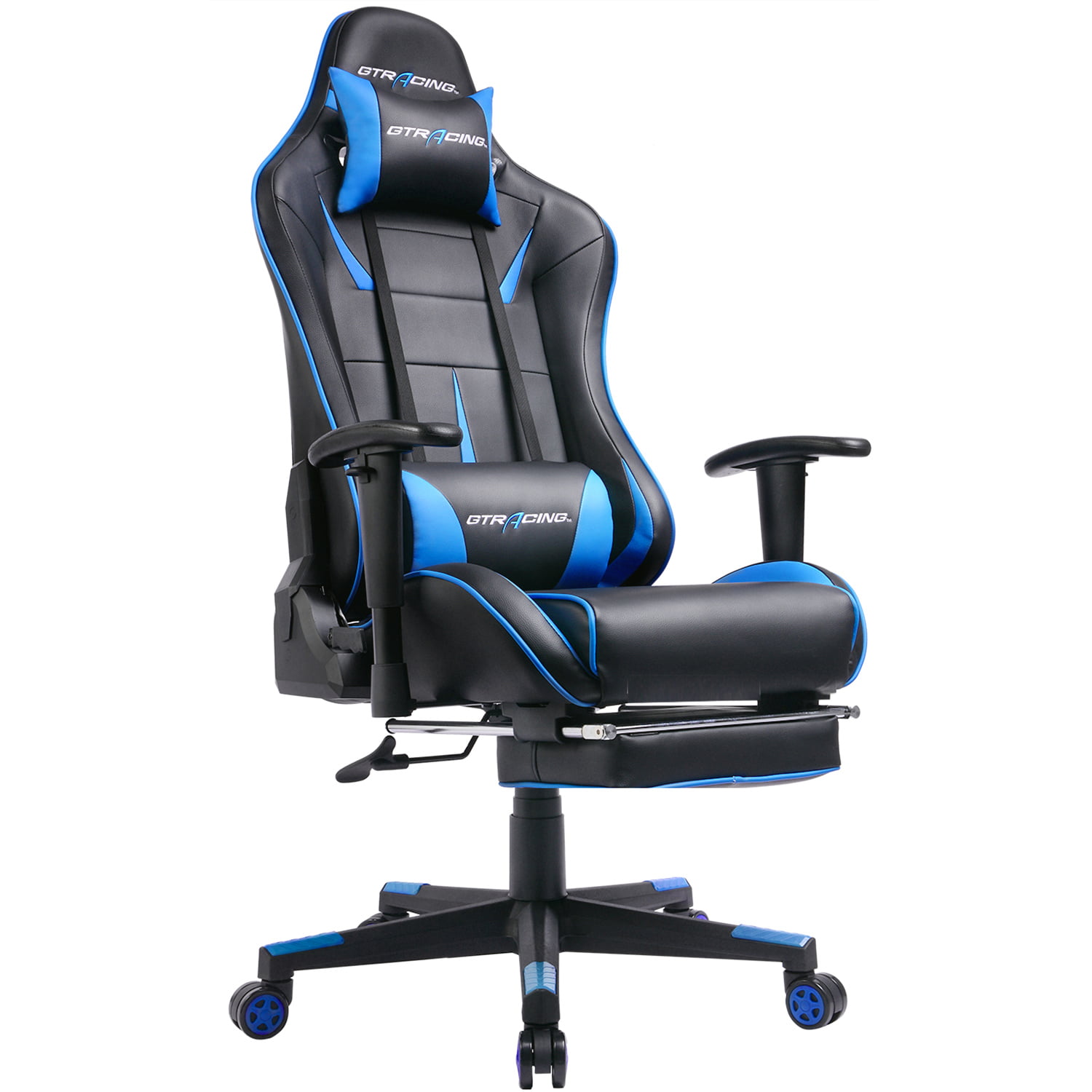 GTRACING Gaming Chair with Footrest Racing Heavy Duty Big & Tall Adjustable Recliner with Headrest Lumbar Support Pillow High Back Ergonomic Computer Desk Executive Office Chair GT909 Blue 
