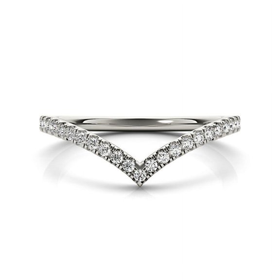 Empire Jewel 0.7 Ct Round Cut Lab Created Diamond Ring - 14K White Gold Plated Chevron Engagement Band - Promise Ring for Her