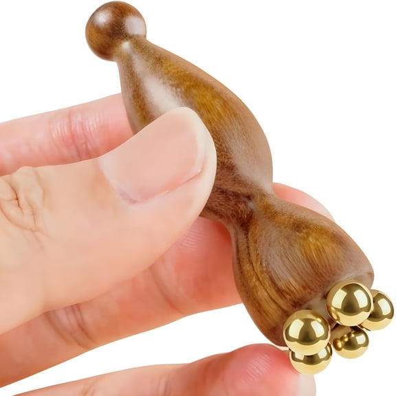 OITY Mini Ice Roller, Sandalwood Facial Massage Tool, 5 Copper Beads for Face and Eyes, Travel Size