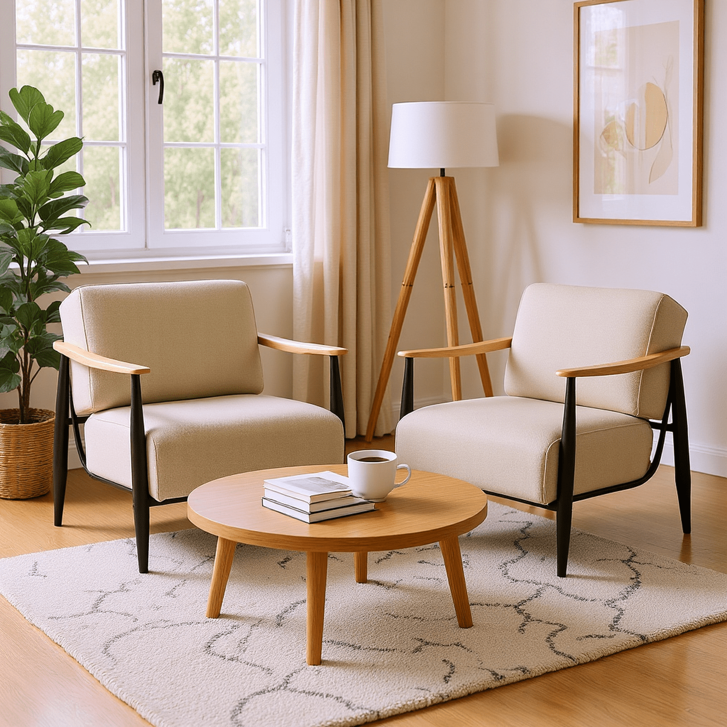 Homy Casa Accent Chair with Solid Wood Armrests, Independent Spring Seat and Backrest, 500 lbs Capacity