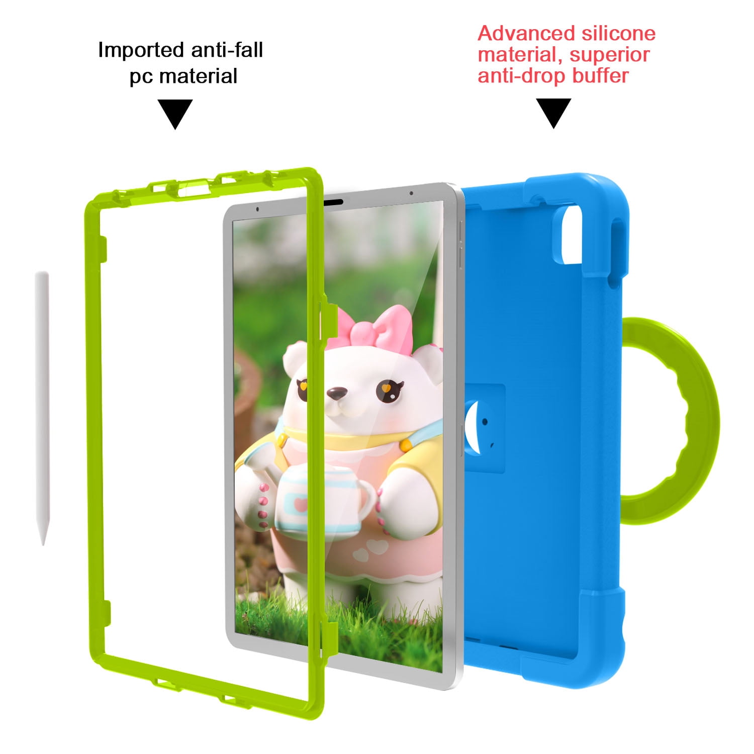 iPad Pro 11 2020 Case with Pencil Holder, Allytech Kids Friendly Case 360 Rotating Kickstand Heavy Duty Protective Shockproof Case Cover for Apple iPad Pro 11 2nd Generation 2020, Blue/Green