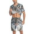 thumbnail image 3 of joogoo Men's Pajama Set Wolf in Winter Pattern V-Neck Pj Shorts Set 2 Piece Loungewear Sleepwear L, 3 of 7