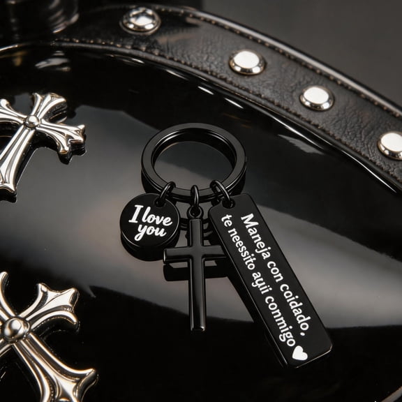 Stainless Steel Cross Keychain Religious Gift for Men Women, Engraved Inspirational Key Ring, Christian Faith Car Keychain, Drive Safe Gift for Boyfriend Husband Father