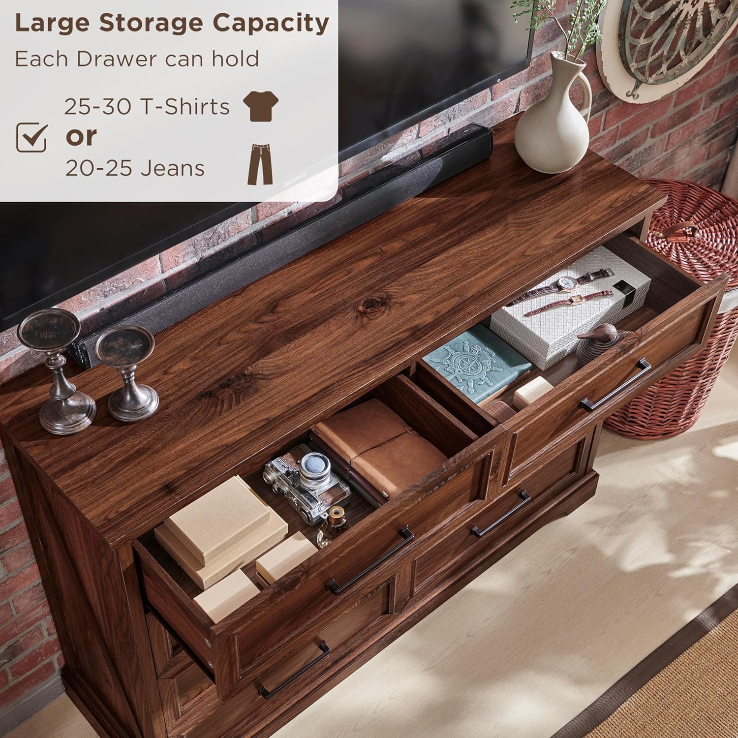 ACCOHOHO 8 Drawer Dressers Chests for Bedroom ,52"Wide Rustic Wood Chestof Drawers,Brown