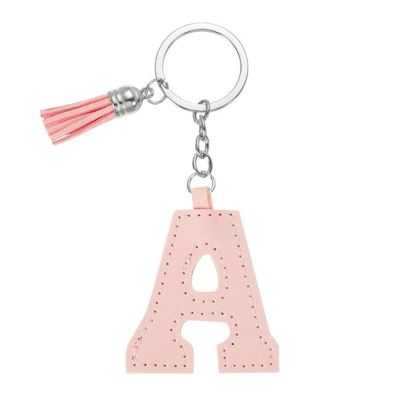 Alphabet Initial Letter Keychain, Cute Leather Keychains with Tassel Letter A Pendant Charm, Pink