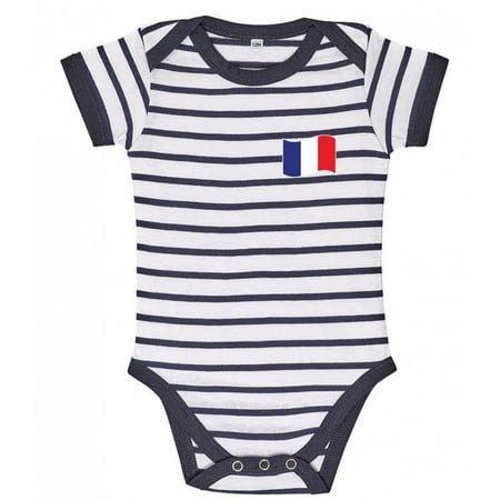 

France Striped Baby Bodysuit Navy & White - 3-6 Months