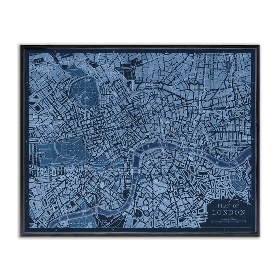 Stupell Industries Blue Detailed London Map Map Painting Black Framed Art Print Wall Art, 14 x 11