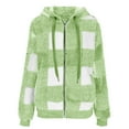 thumbnail image 5 of Karight Jackets for Women Fuzzy Fleece Zip Up Jacket Fall Winter Oversized Long Sleeve Hooded Warm Plaid Coats, 5 of 6