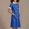 thumbnail image 2 of YABCSAZ Women's Nurse Dress Button Down Lapel Short Sleeve Scrub Uniforms with Pockets Lightweight Scrubs Workwear Spa Salons Staff Solid Color Housekeeping Hospital Nurse Scrub Coat Uniform Dress, 2 of 6