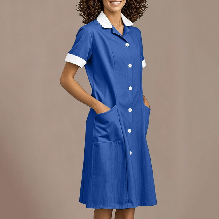 SYMOID Womens Solid Color Loose Workwear Midi Dress with Pockets and Button  Closure,Blue,Size L - Walmart.com