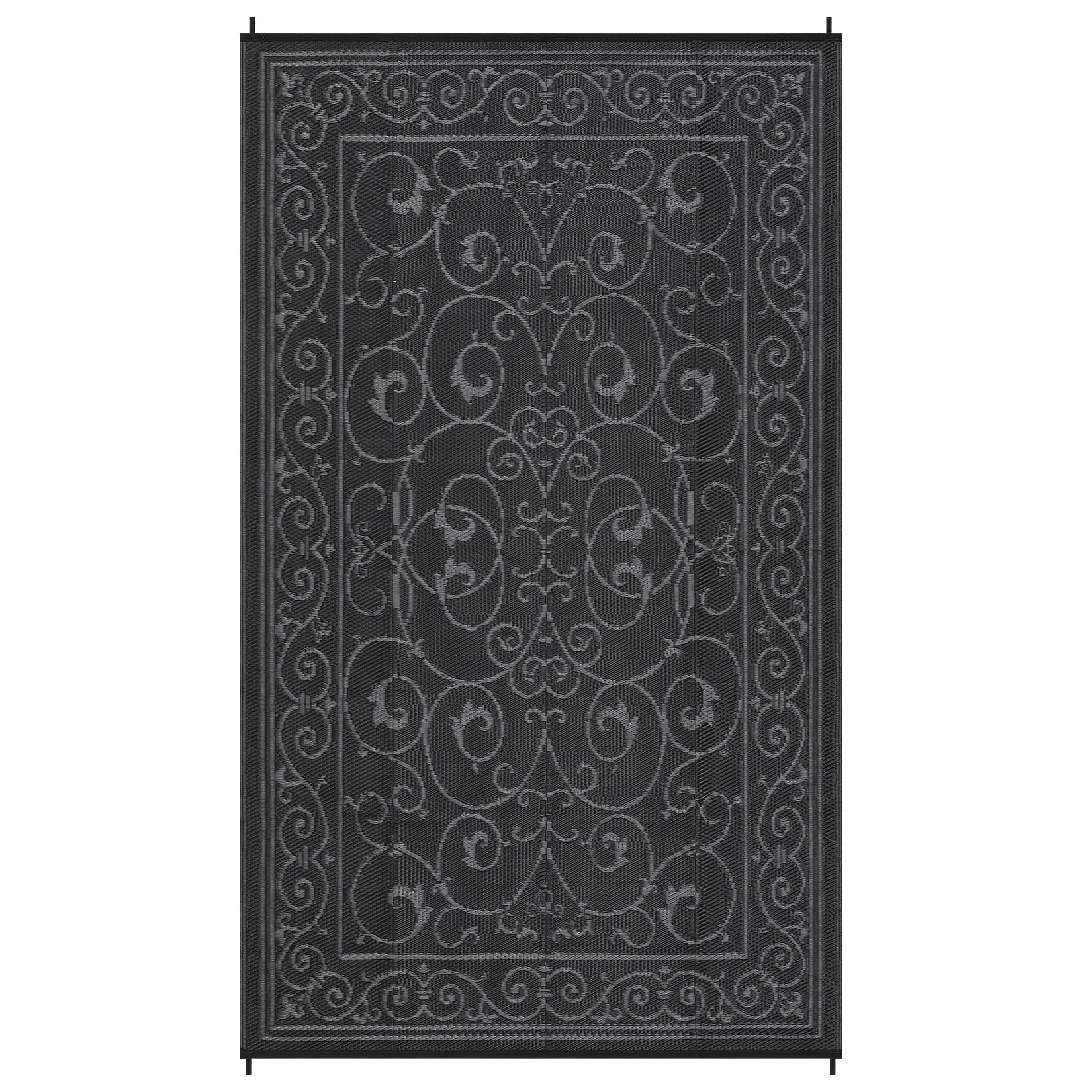 Nanan 8x10 Outdoor Rug, Reversible Waterproof Plastic Straw Patio Rug, Classic Vintage Style RV Camping Mat for Deck, Yard, Garden, Balcony, Poolside, Picnic, Black Grey