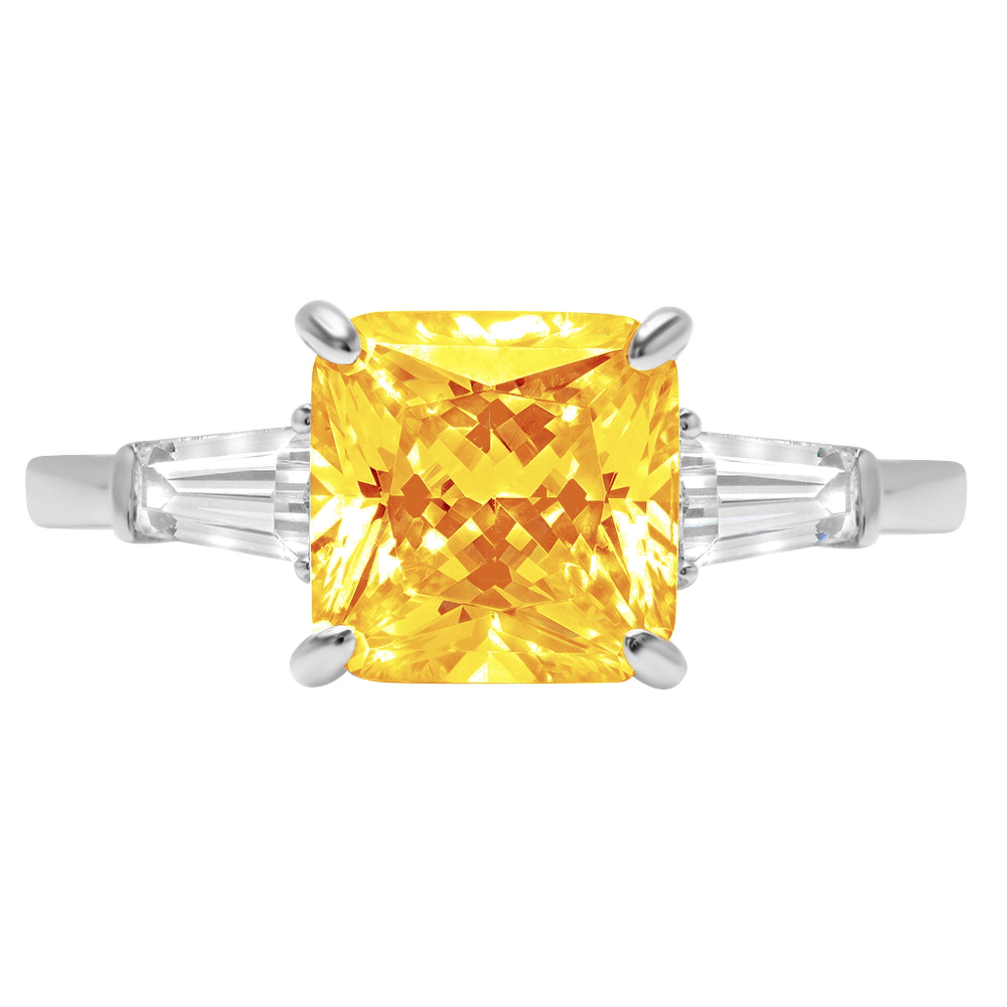 Hand Carved 3Ct Radiant Yellow Citrine Ring Women Jewelry 14K White Gold Plated 