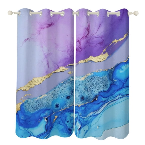 Purple Blue Marble Gold Art 2 Panels 3D Printing Pattern Curtain for Bedroom Living Room Kitchen Window Decoration Home