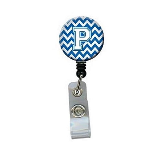 Carolines Treasures CJ1045-PBR Letter P Chevron Blue & White Retractable Badge Reel, 5 x 1 x 2 in.