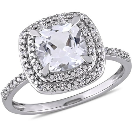 Miabella 2 Carat T.G.W. Created White Sapphire and 1/10 Carat T.W. Diamond 10kt White Gold Halo Engagement Ring