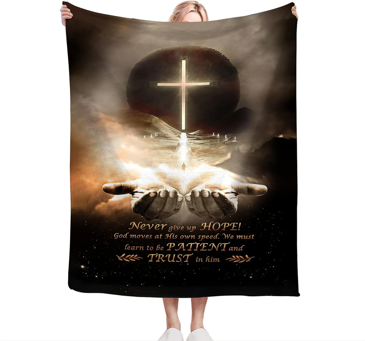 Christian Blanket Cross Hand of God Throw Blanket for Men Kids Teenagers Soft Cozy Warm Fuzzy Fleece Religious Christ Decor Blanket Gifts for Boys Women Girls Couch Sofa Bed 50"X40"