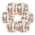 thumbnail image 7 of Yayeee 6 PCS Drink Coasters with Holder Set Woven Absorbent Round Tabletop Hot Pad, Gray Cute Chubby Cat, 7 of 7