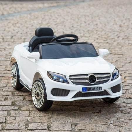 UBesGoo 12V Electric Ride on Car Toy for Toddler Kid w/ Remote Control LED Lights MP3 White