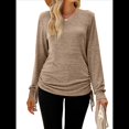 thumbnail image 2 of Camisetas para Mujer, Larga, Cuello en V, Básicas, Informales, Holgadas, Suaves, para Otoño. Café L, 2 of 10