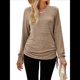 thumbnail image 2 of Camisetas para Mujer, Larga, Cuello en V, Básicas, Informales, Holgadas, Suaves, para Otoño. Café L, 2 of 10