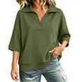 thumbnail image 2 of Taqqpue Women's Sweatshirt 3/4 Sleeve Lapel Half Zip Up Sweatshirt Solid Color Oversize Hoodless Hoodies Loose Fit Casual Pullover Tops with Pockets for Women, 2 of 9