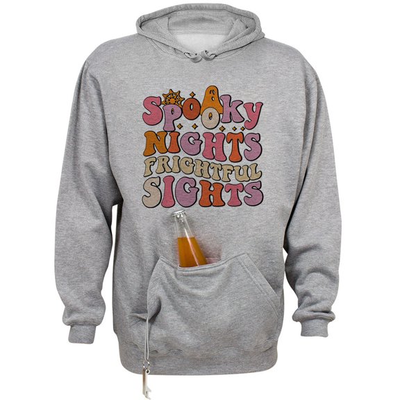 Spooky Nights Frightful Sights Beer Holder Tailgate Hoodie Sweatshirt Unisex Large Oxford