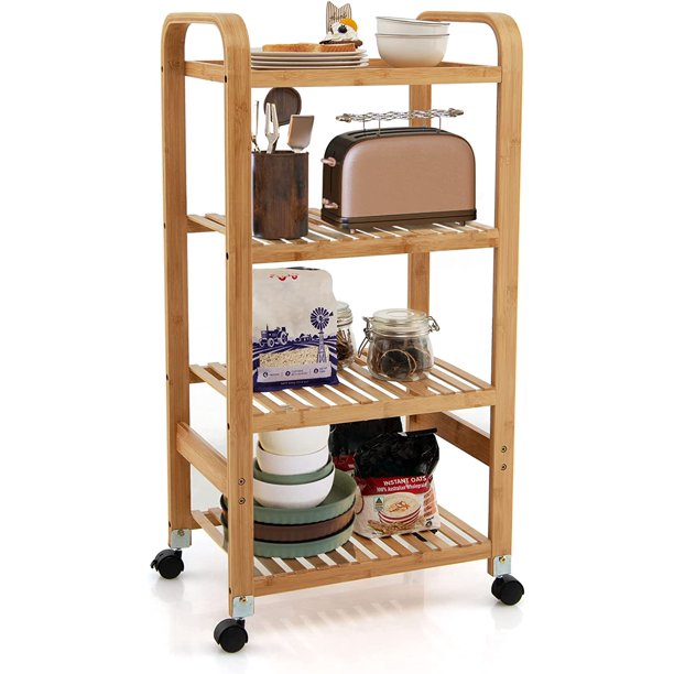3Tier Bamboo Storage Cart, Rolling Utility Cart, Storage Rack on