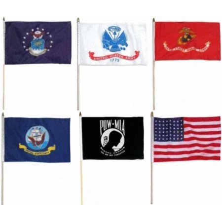 12x18 12''x18'' U.S. Military Branches USA and Pow Mia Stick Set Flag wood staff BEST Garden Outdor Decor polyester material FLAG PREMIUM Vivid Color.., By