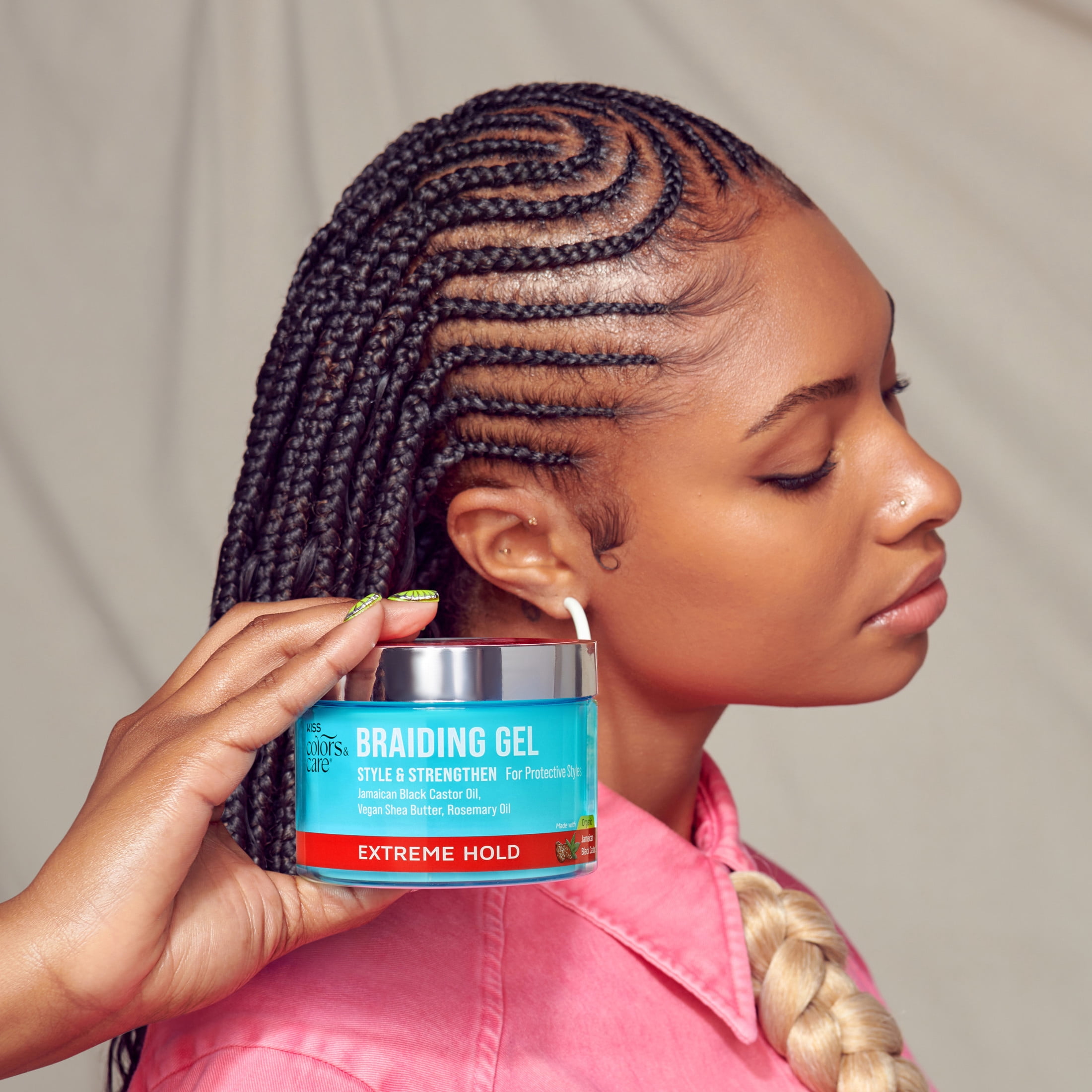 (4 pack) Kiss Colors & Care Braiding Gel, Extreme Hold, Nourishing & Organic, 6 oz.